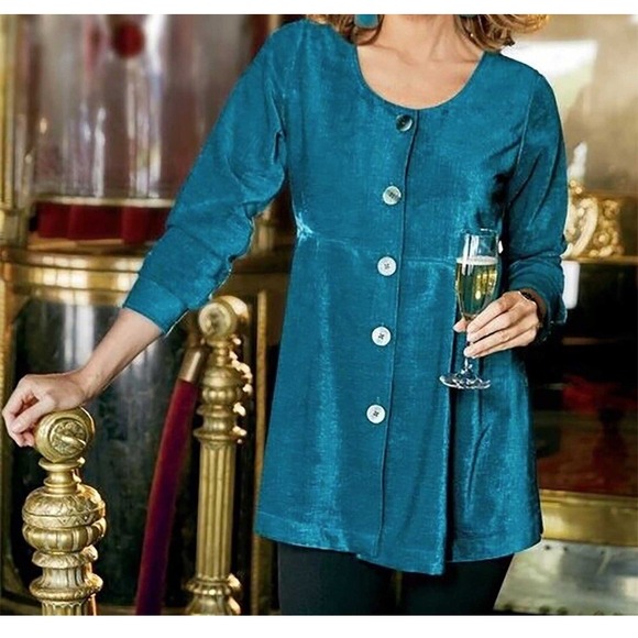 Soft Surrounding Fiona Top in Size Medium Empire Waist Peacock Blue Comfort Glam - Picture 1 of 10